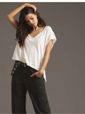 Anthropologie Pilcro White Layered V-Neck Short Sleeve Tee